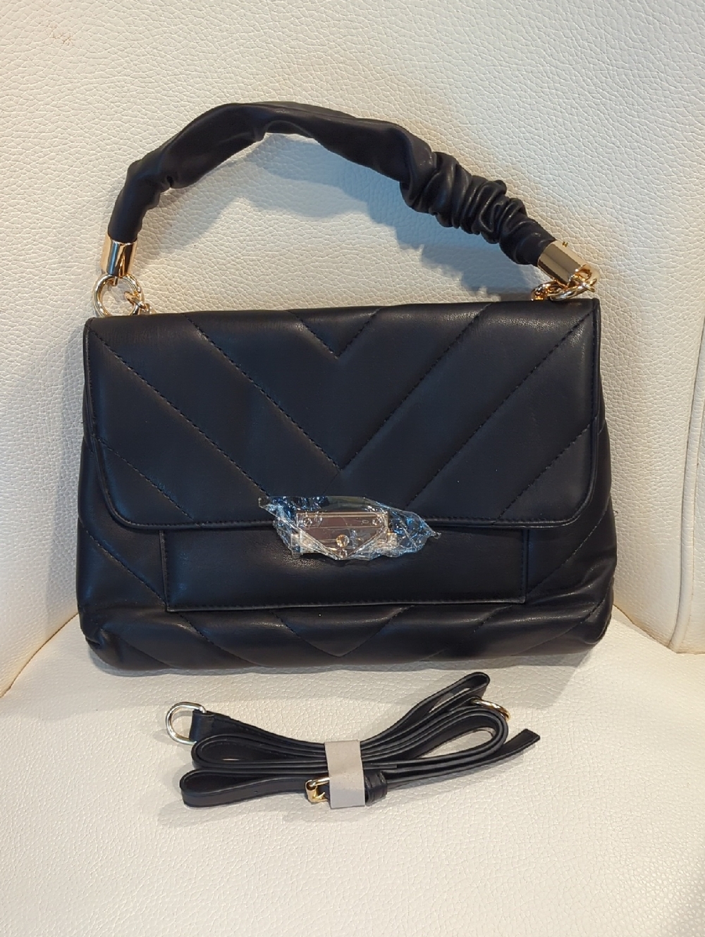 Quilted Top-Handle Shoulder Bag in Black
